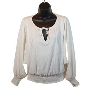 ANTHROPOLOGIE Smocked White Rebecca Poet Dolman Sleeve Blouse size XS